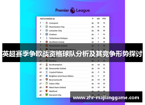 英超赛季争欧战资格球队分析及其竞争形势探讨